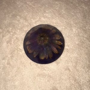 Custom Epoxy Resin Diamond dark purple with shimmer and flower 🌻 New